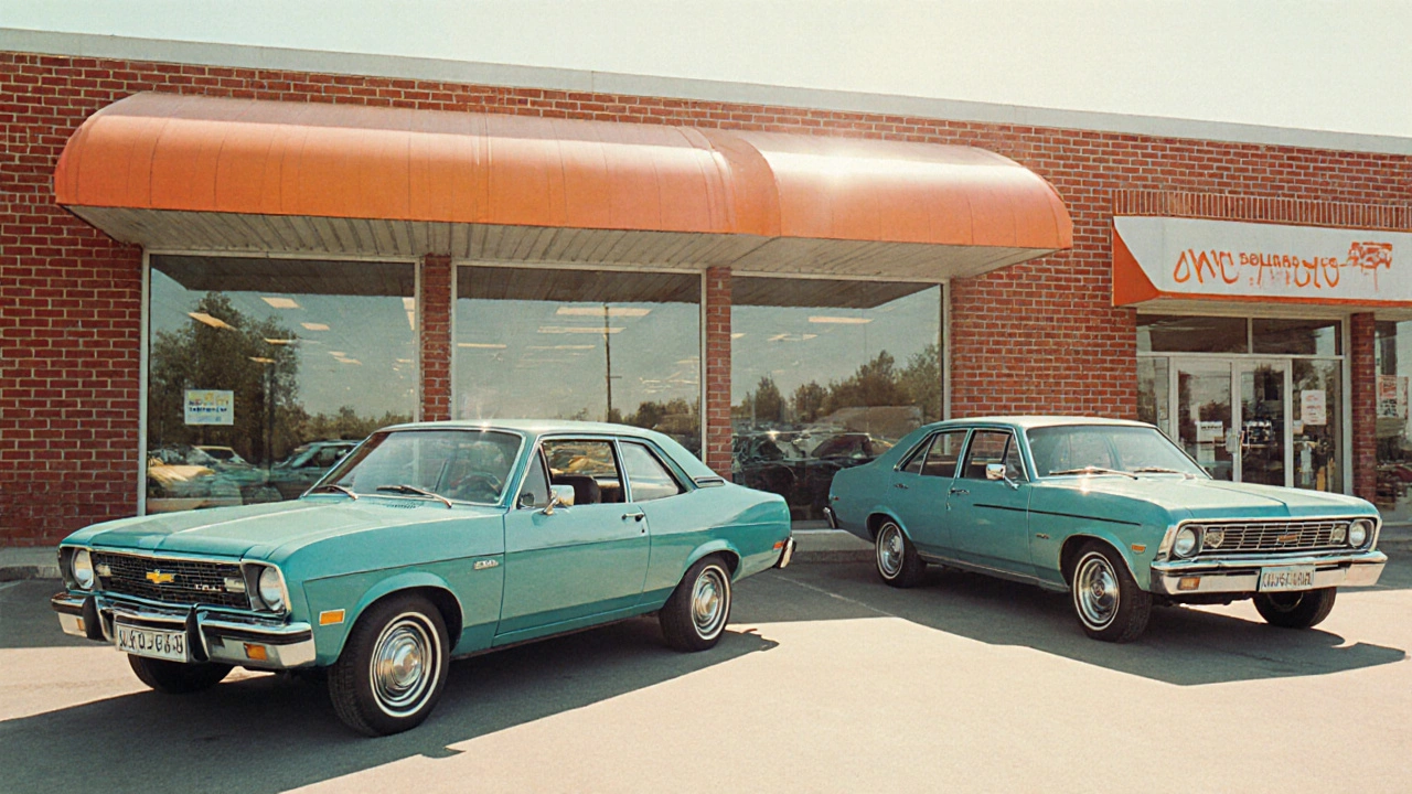Zákaznická hala 70. let s modely Kadett a Nova na Chevrolet prodejně.