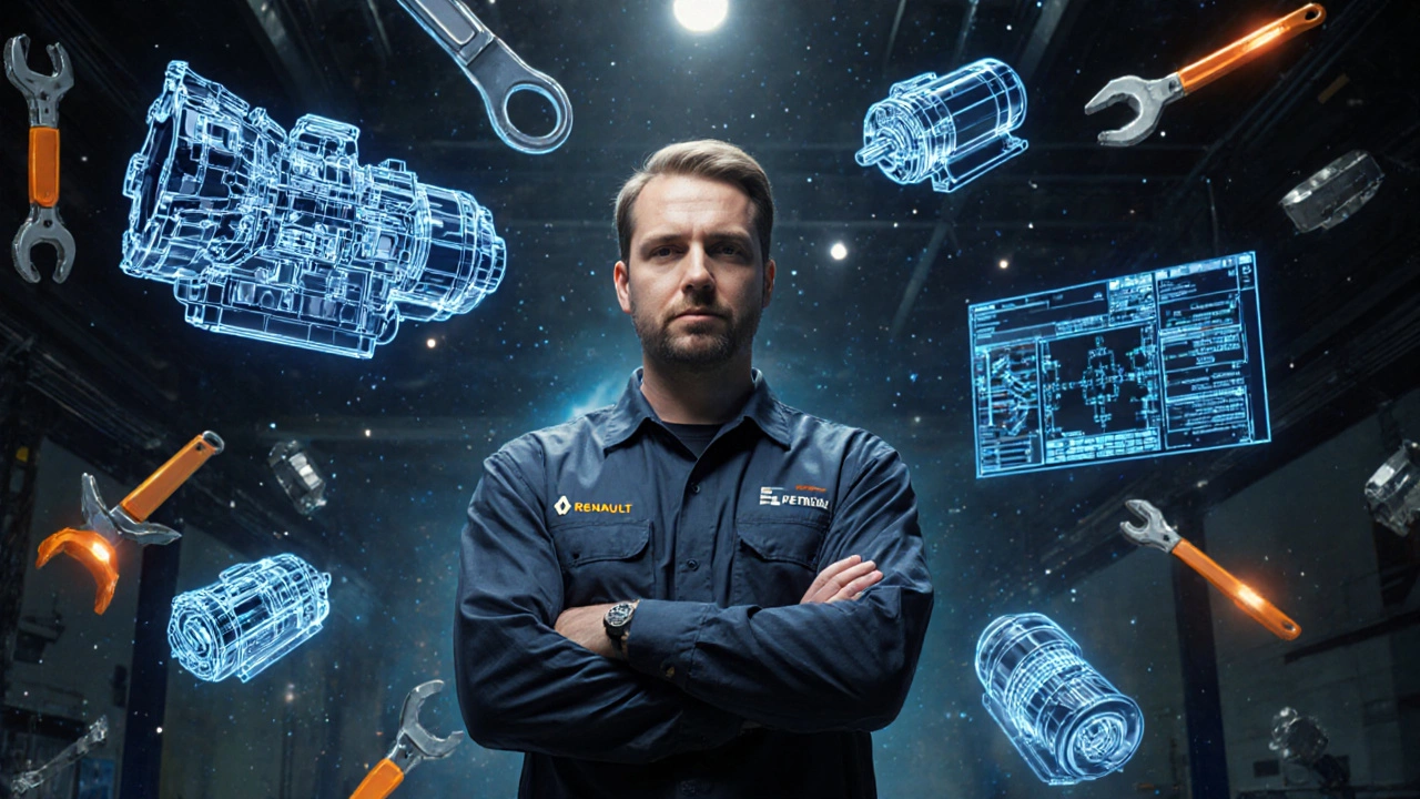 Technik s holografickými schematy elektrických systémů auta v moderním servisu.