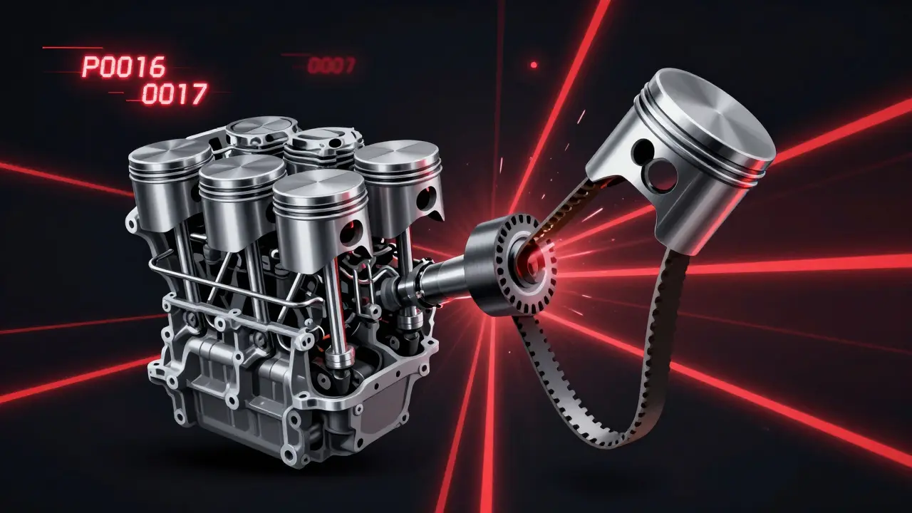 Engine pistons and valves colliding due to timing belt failure