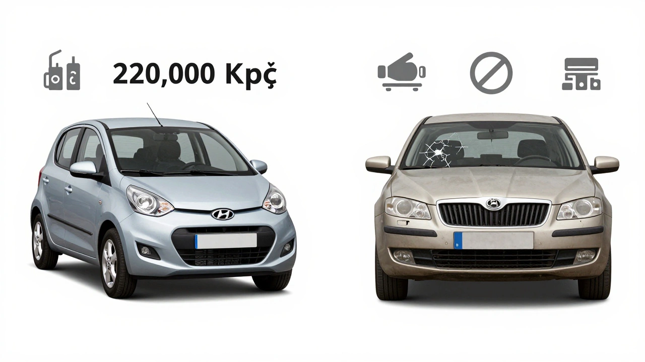 Porovnání nového Hyundai i10 a starého Octavie – nové s garancí, staré s náklady na opravy.