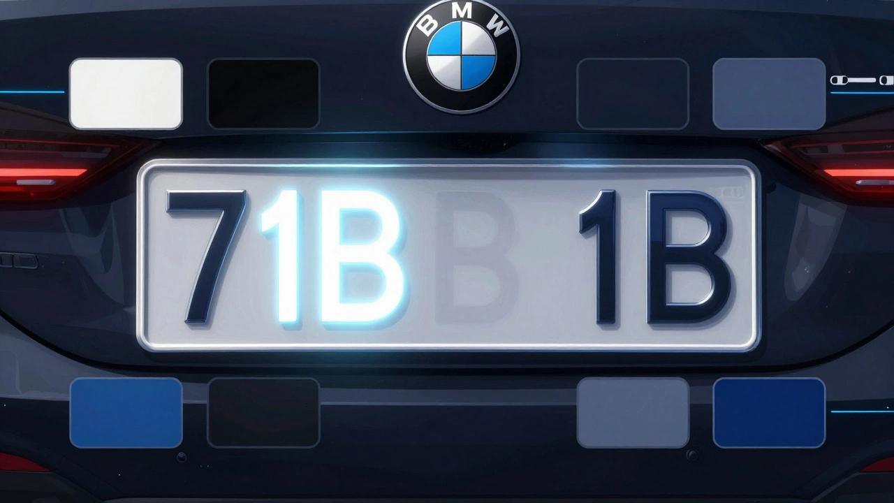 VIN kód BMW s vyznačenými znaky 1B a příslušnými barvami auta