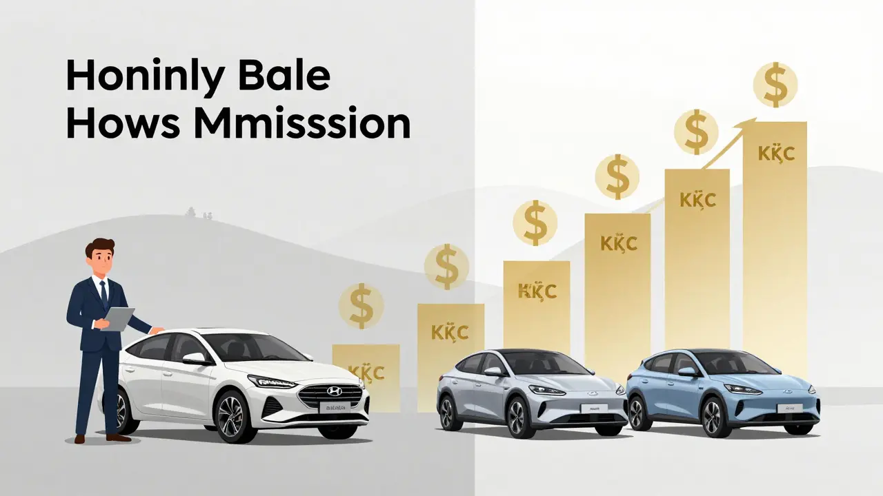 Grafické znázornění výdělku prodejce aut s různými zdroji příjmů.