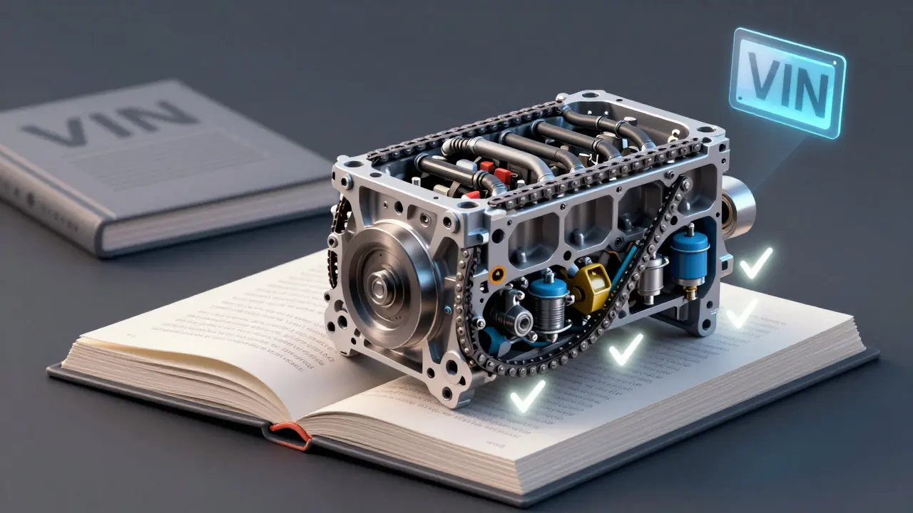 Koncepční obrázek motoru jako knihy s přehledem servisních záznamů a digitálním VIN kódem.