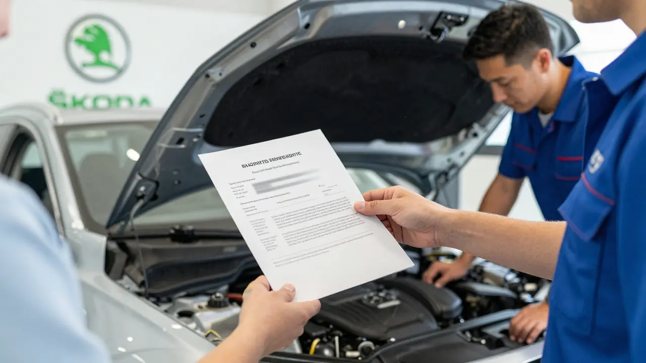 Zákazník podává rozmazanou servisní knížku v autorizovaném servisu Škoda.