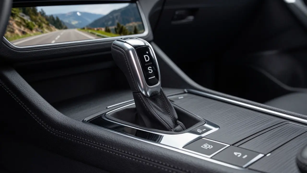 Detail řadící pákou automatické převodovky Škoda s režimy D a S.