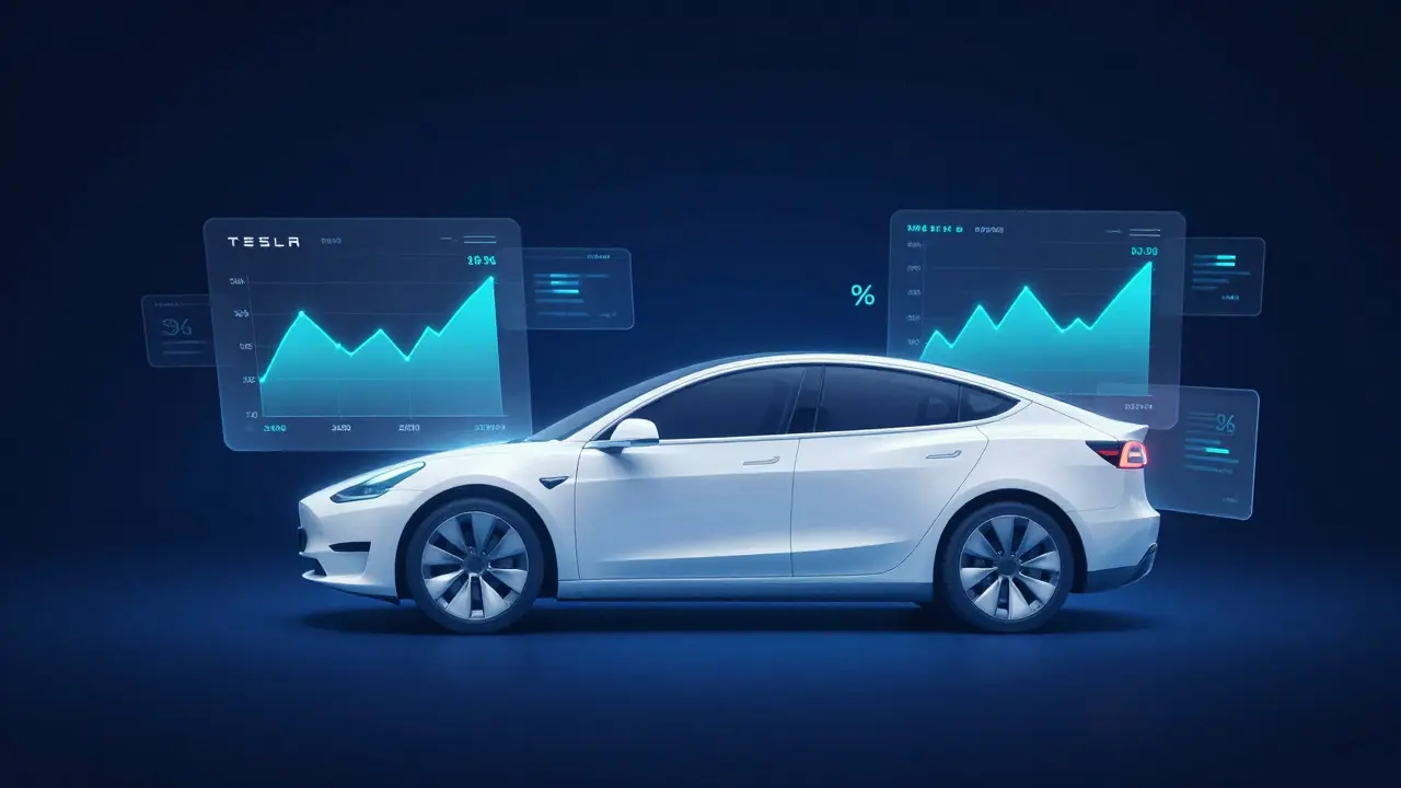 Konceptuální ilustrace dynamické cenotvorby a grafů u Tesly