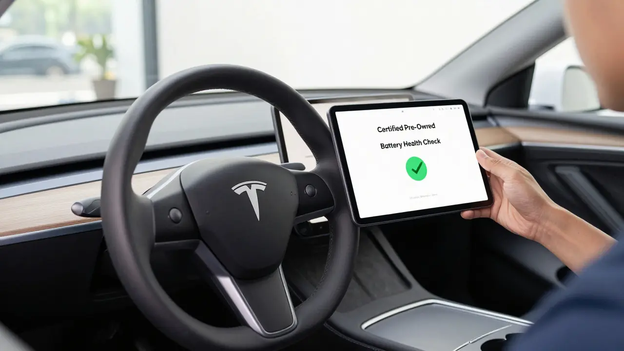 Kontrola stavu baterie u certifikovaného ojetého vozu Tesla