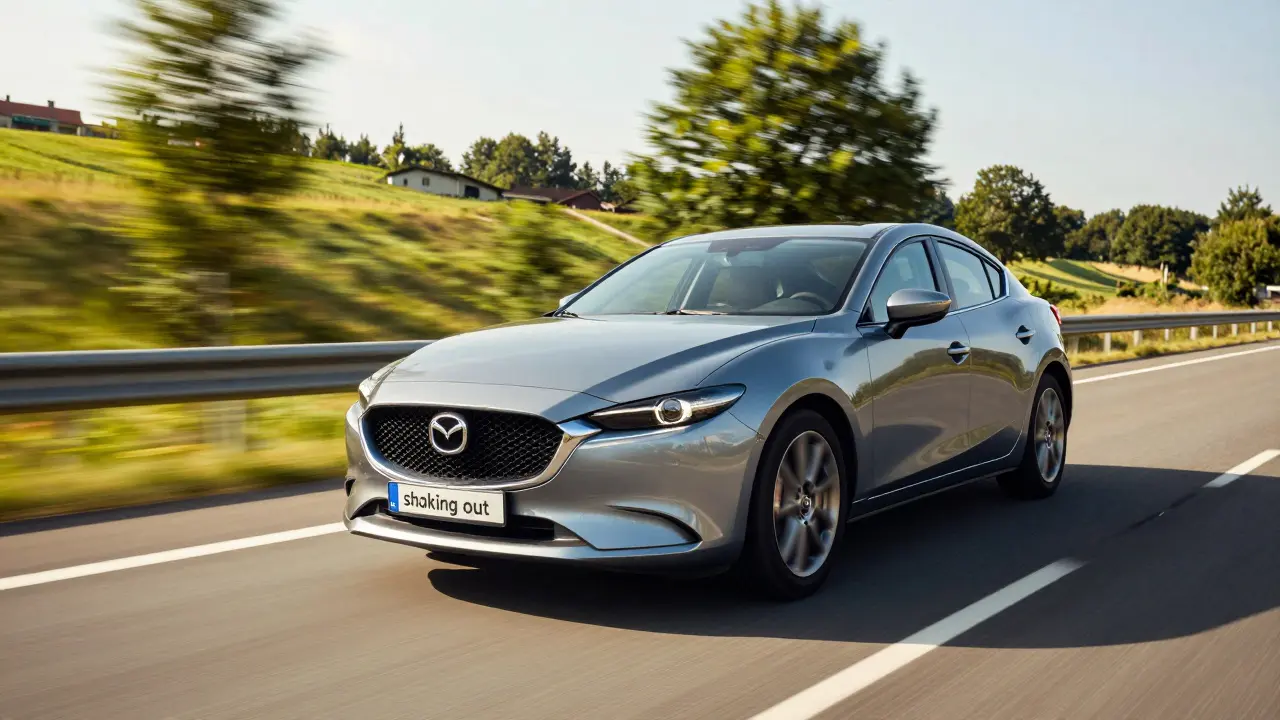 Mazda jedoucí rychlostí po dálnici za slunečného dne pro prohřátí motoru.