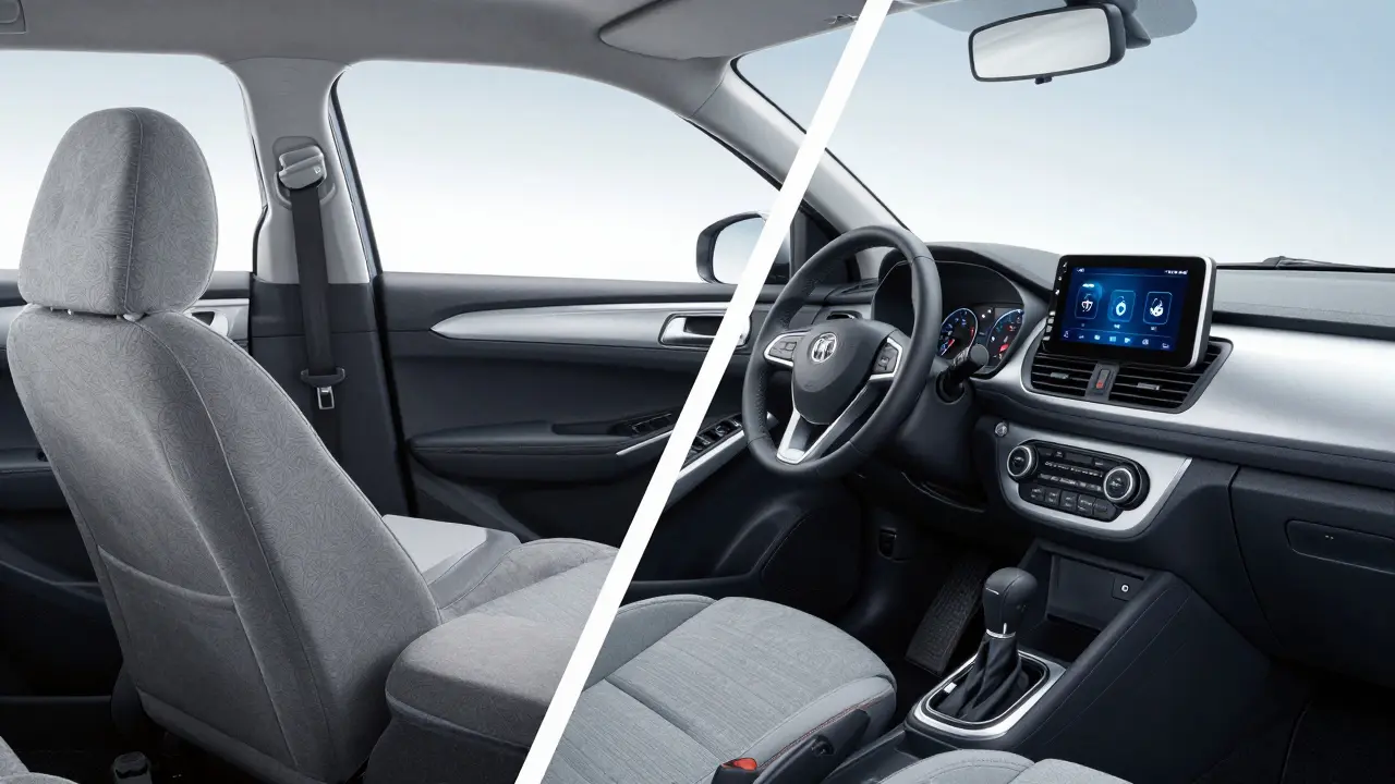 Srovnání základní a vyšší výbavy interiéru městského vozu.