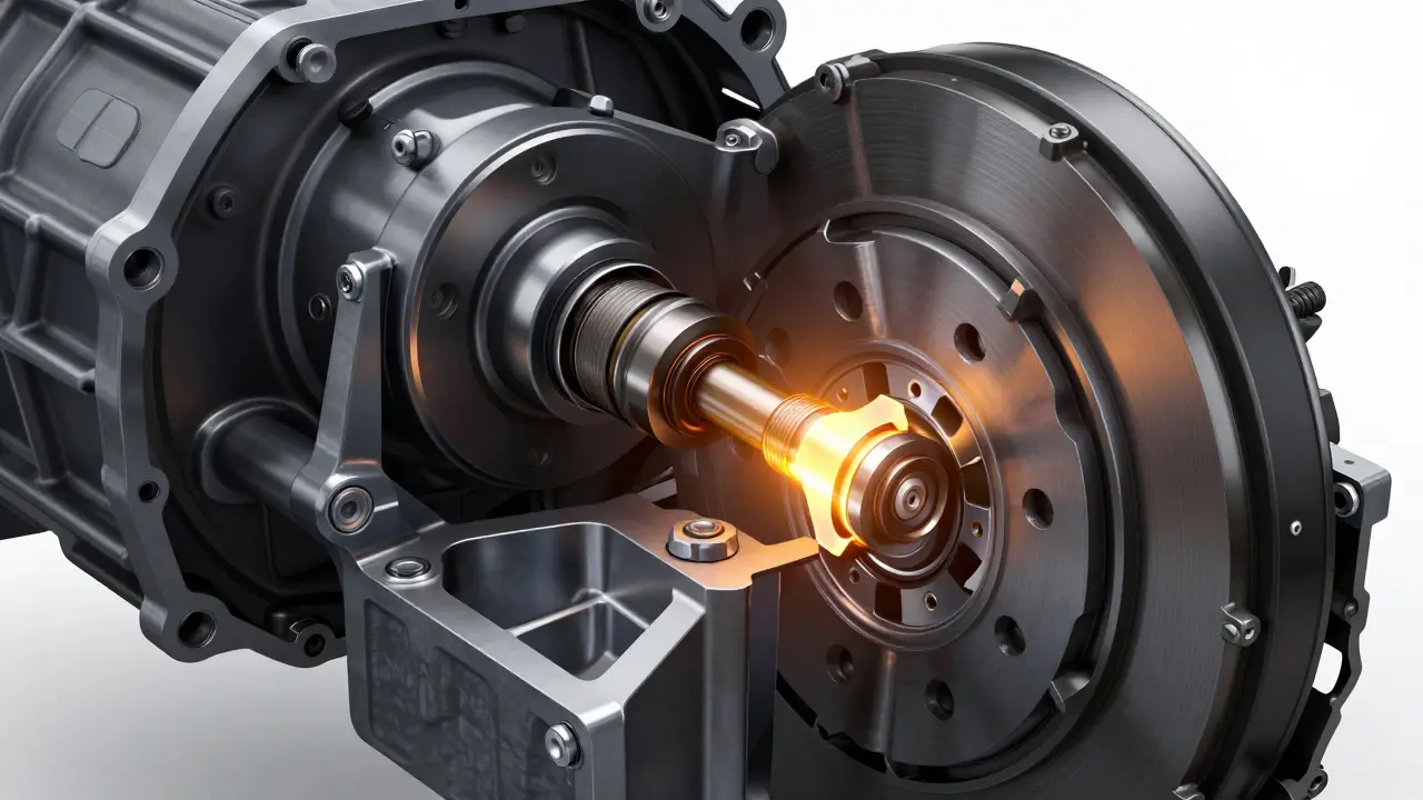 Technické znázornění opotřebovaného ložiska spojky v převodovce